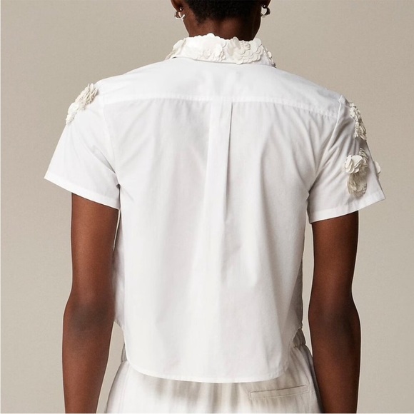 J. Crew Collection Cropped Button Up Shirt Floral Appliques White NWT Size 12 - Picture 2 of 10